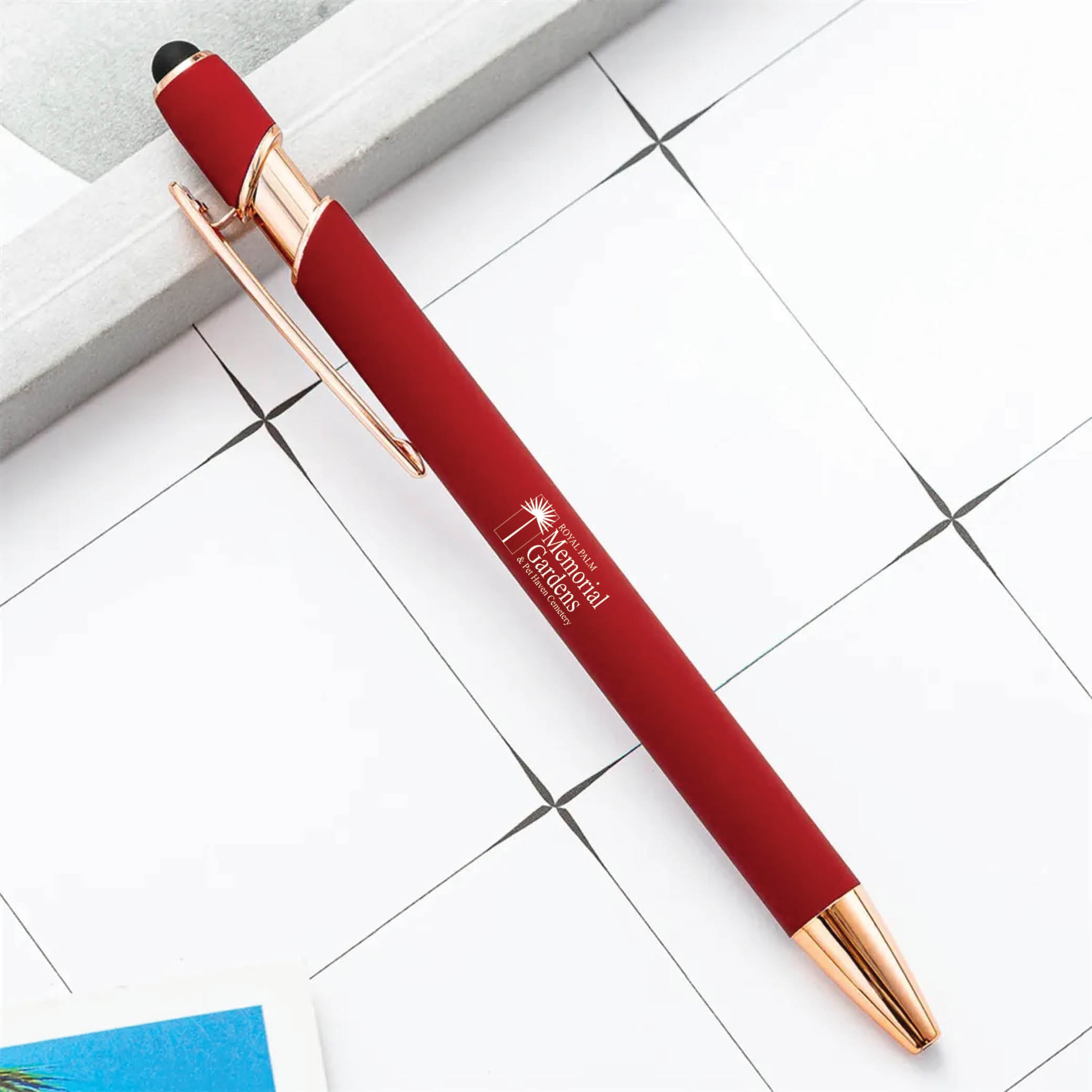 Rose Gold Stylus Tip Metal Ballpoint Pen Red