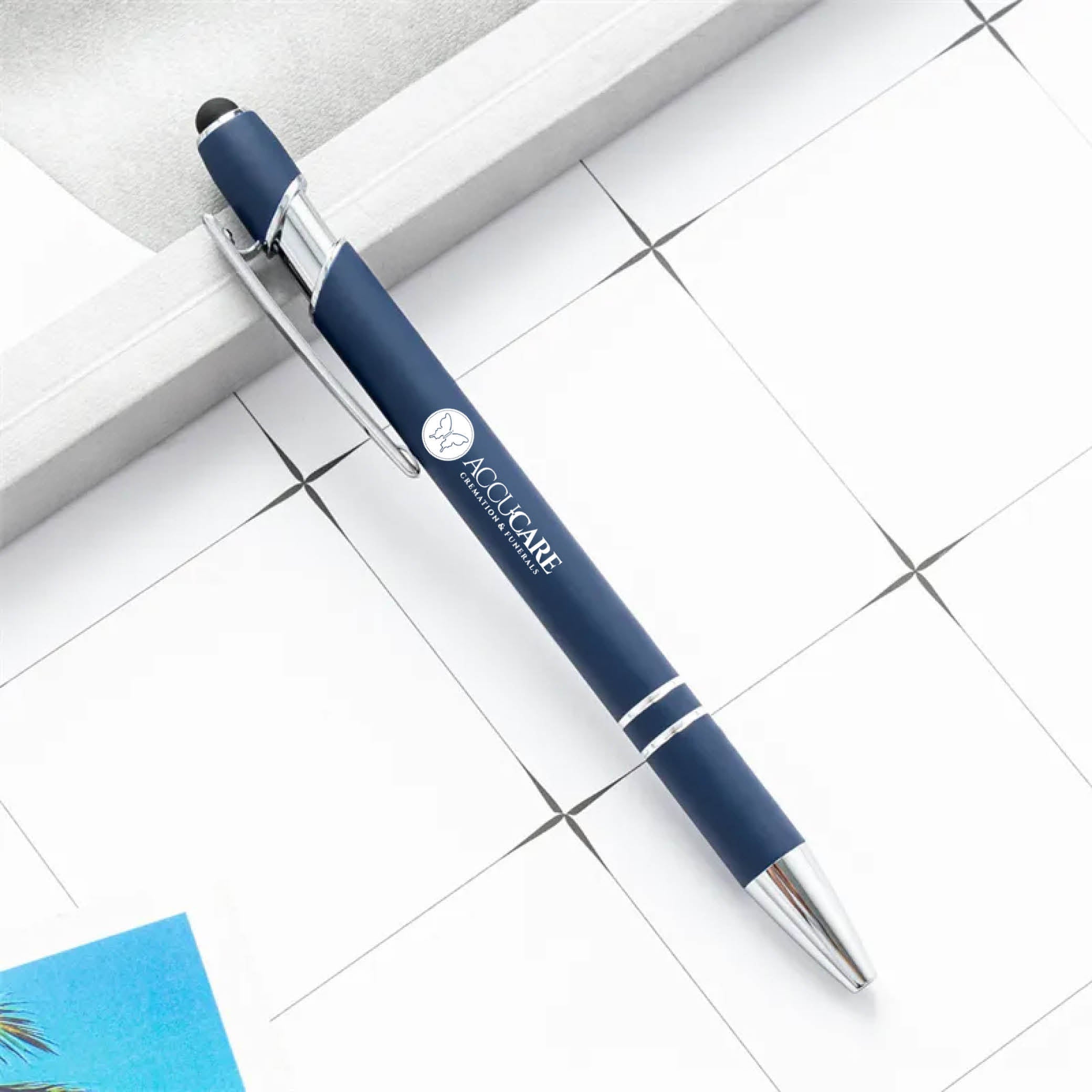 Rainbow Rubberized Soft Touch Ballpoint Pen Navy