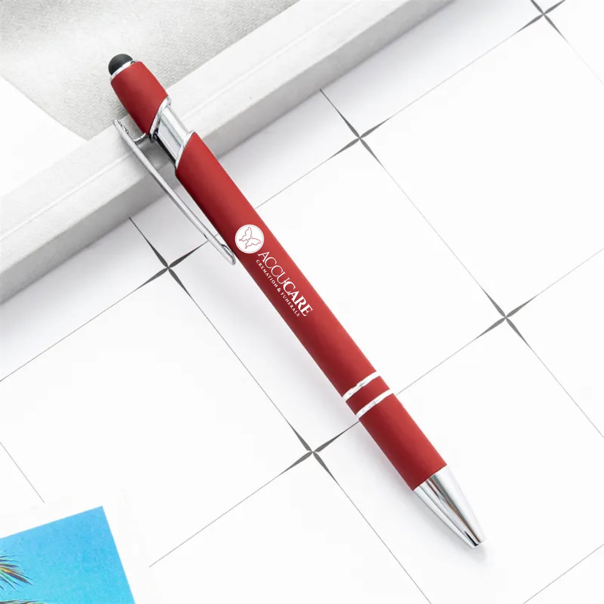 Rainbow Rubberized Soft Touch Ballpoint Pen Red