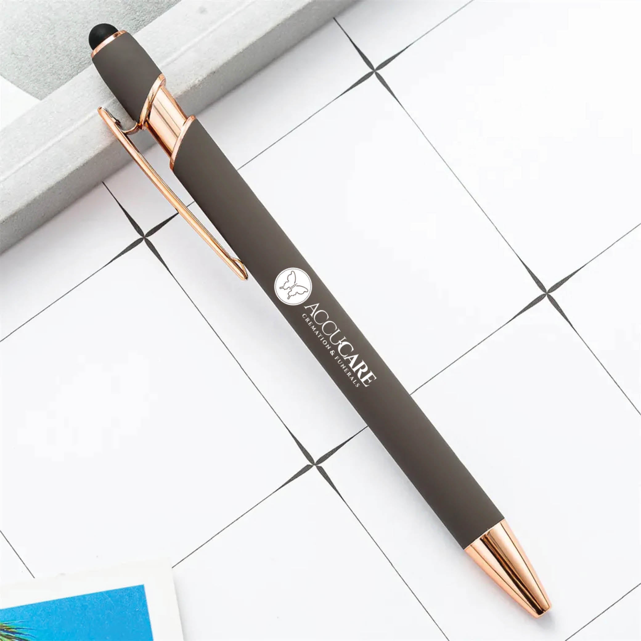 Rose Gold Stylus Tip Metal Ballpoint Pen Gray