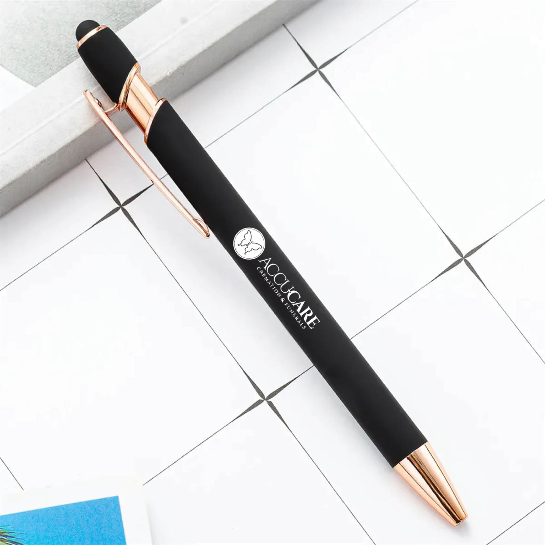Rose Gold Stylus Tip Metal Ballpoint Pen Black