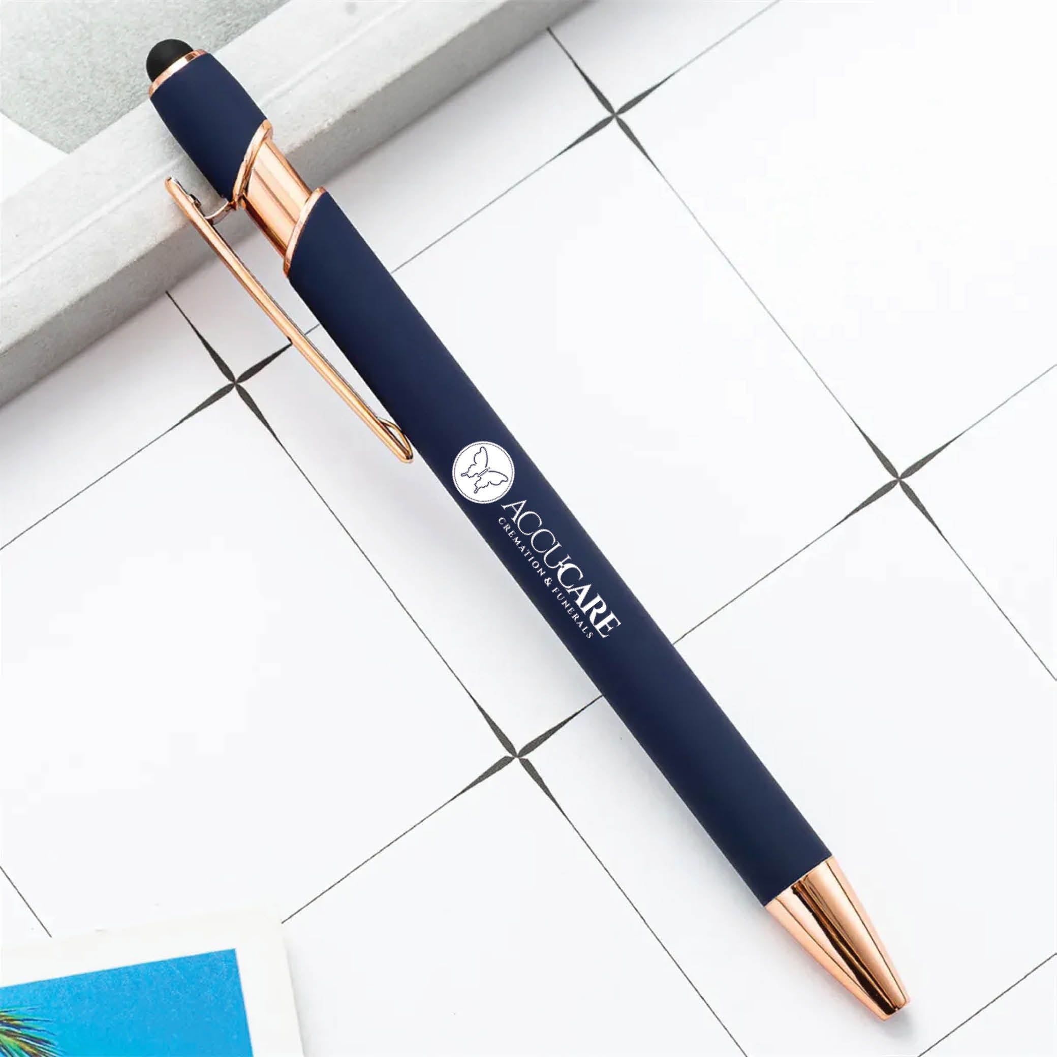 Rose Gold Stylus Tip Metal Ballpoint Pen Blue