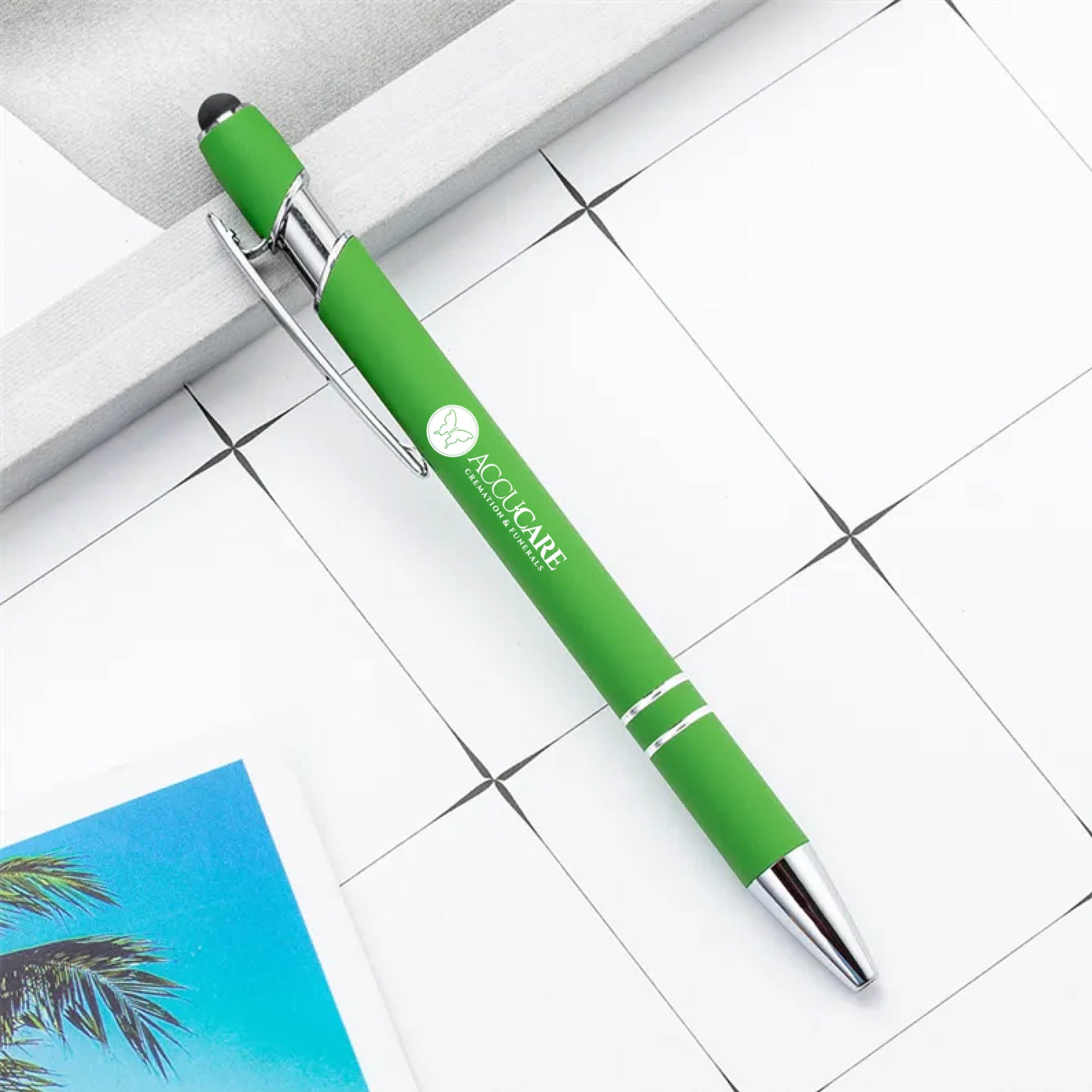 Rainbow Rubberized Soft Touch Ballpoint Pen Green