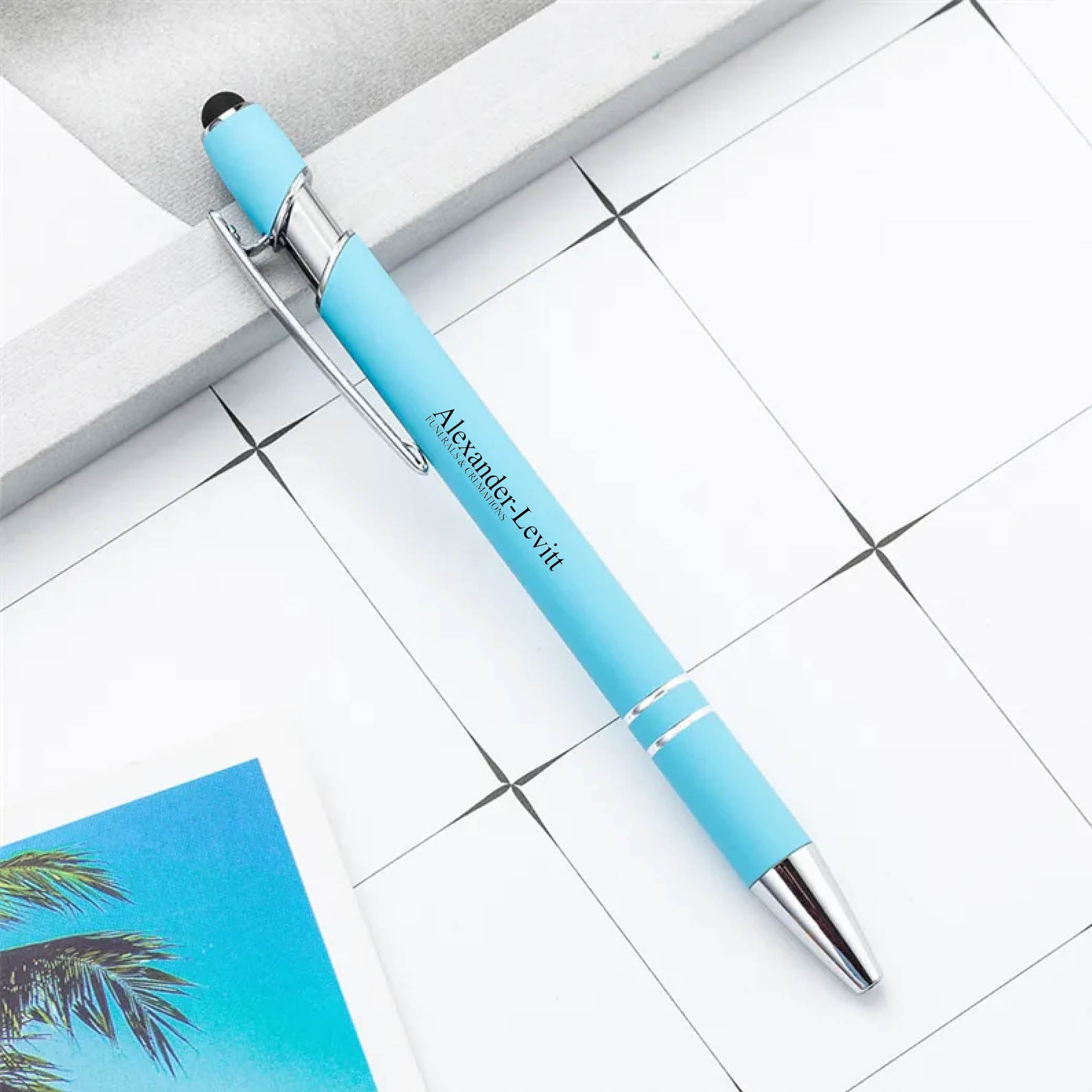 Rainbow Rubberized Soft Touch Ballpoint Pen Blue