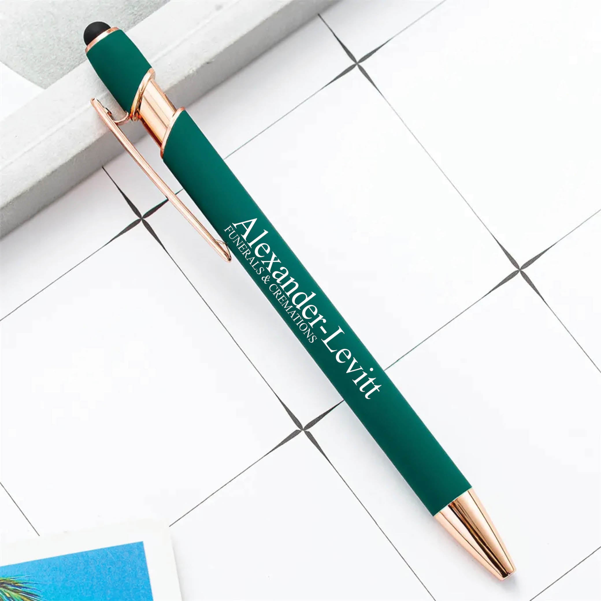Rose Gold Stylus Tip Metal Ballpoint Pen Green