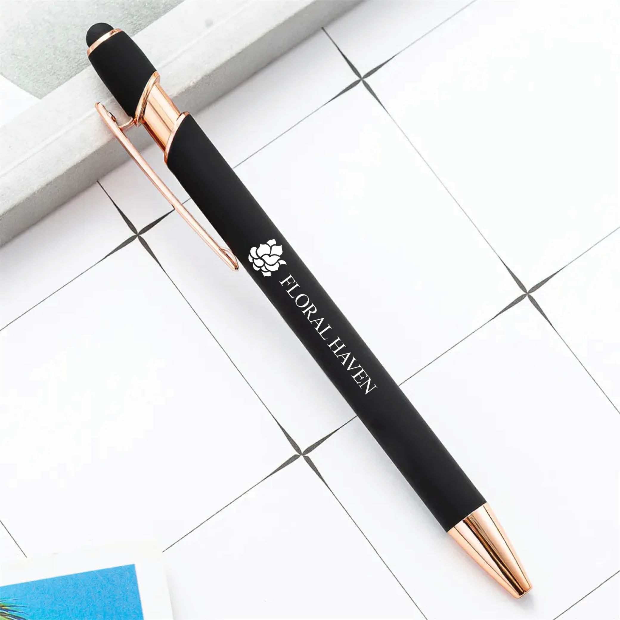 Rose Gold Stylus Tip Metal Ballpoint Pen Black