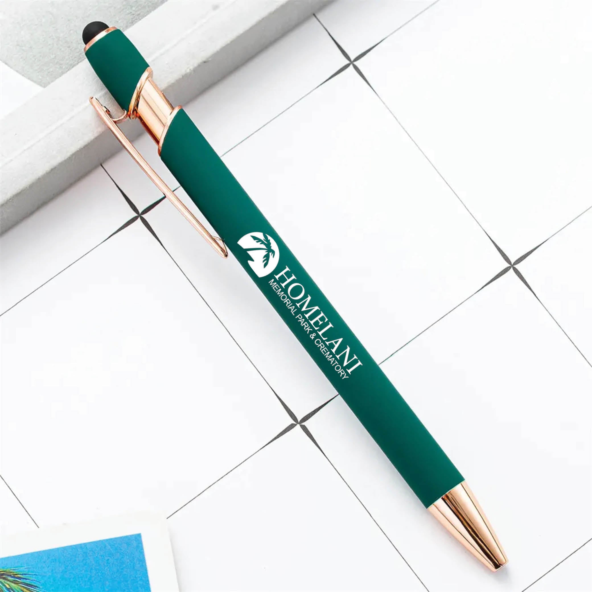 Rose Gold Stylus Tip Metal Ballpoint Pen Green