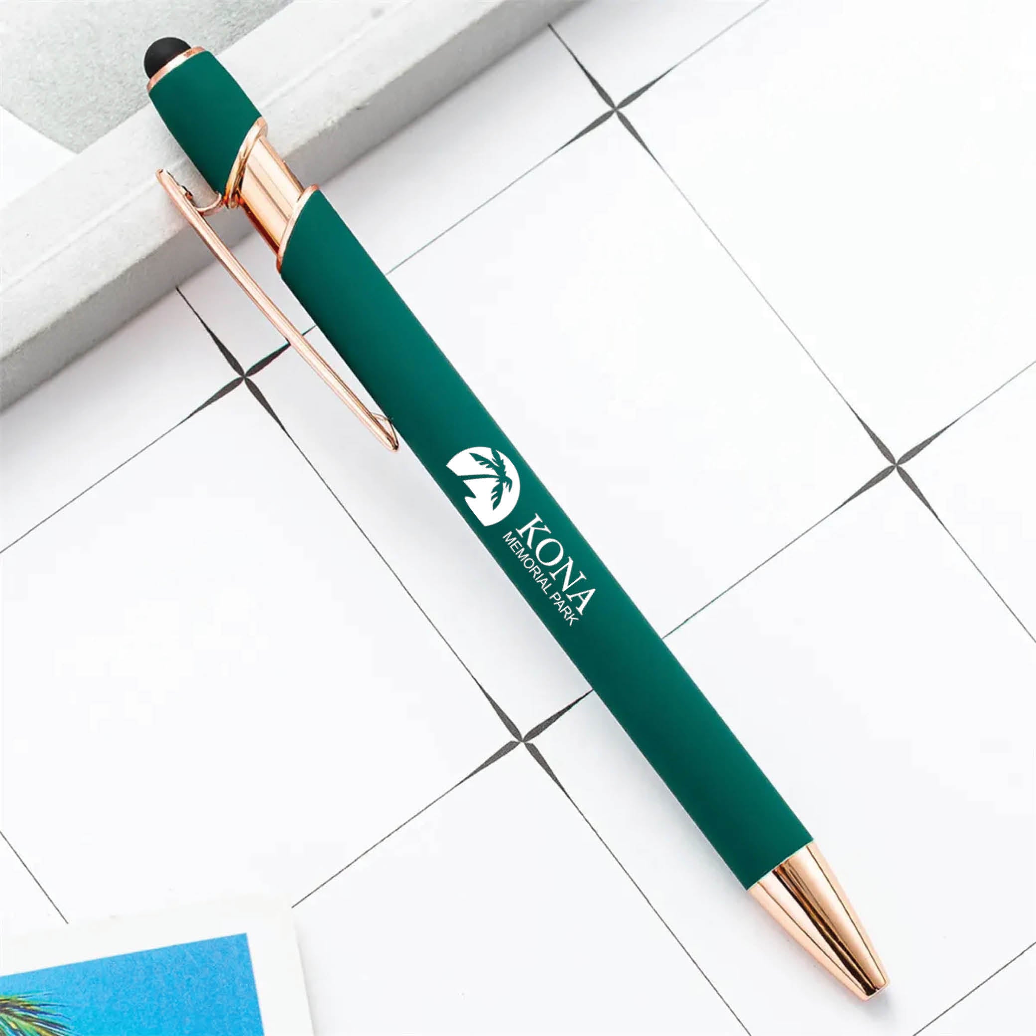 Rose Gold Stylus Tip Metal Ballpoint Pen Green