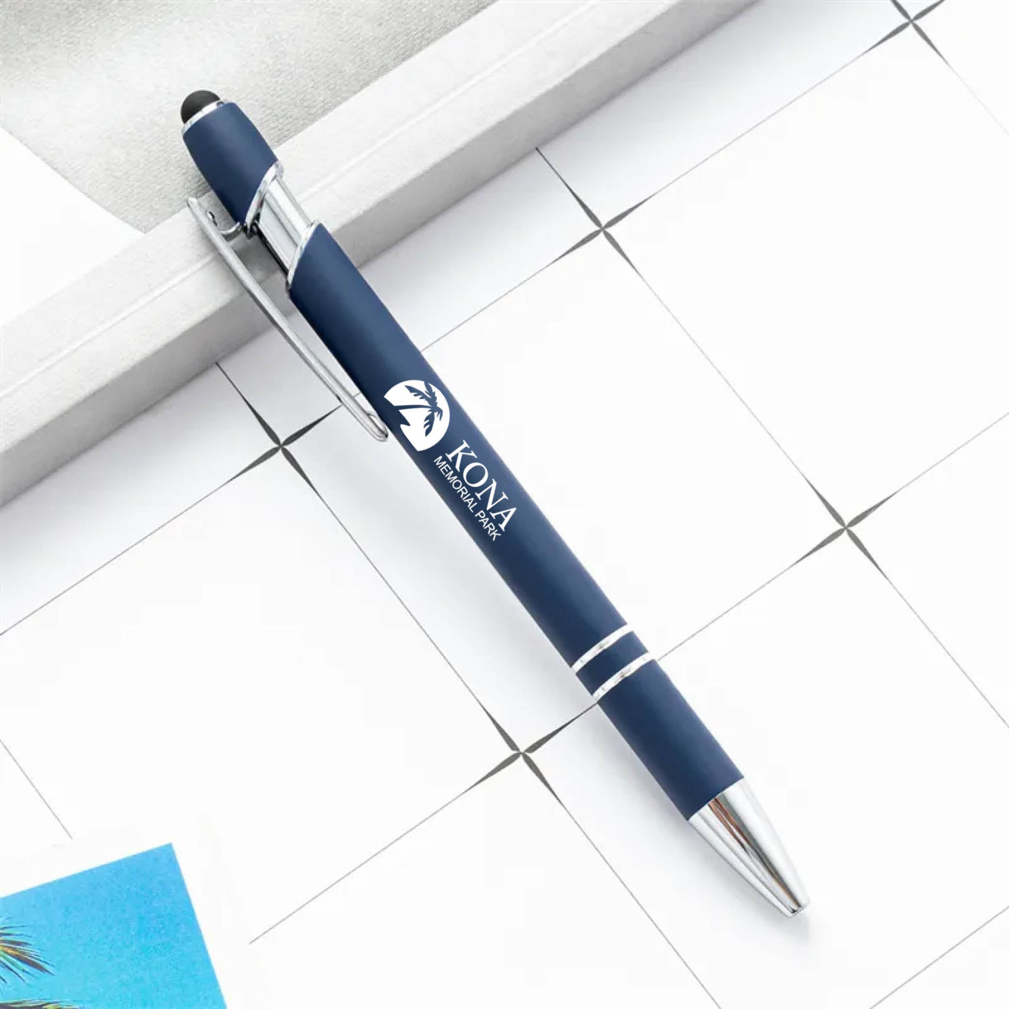 Rainbow Rubberized Soft Touch Ballpoint Pen Navy
