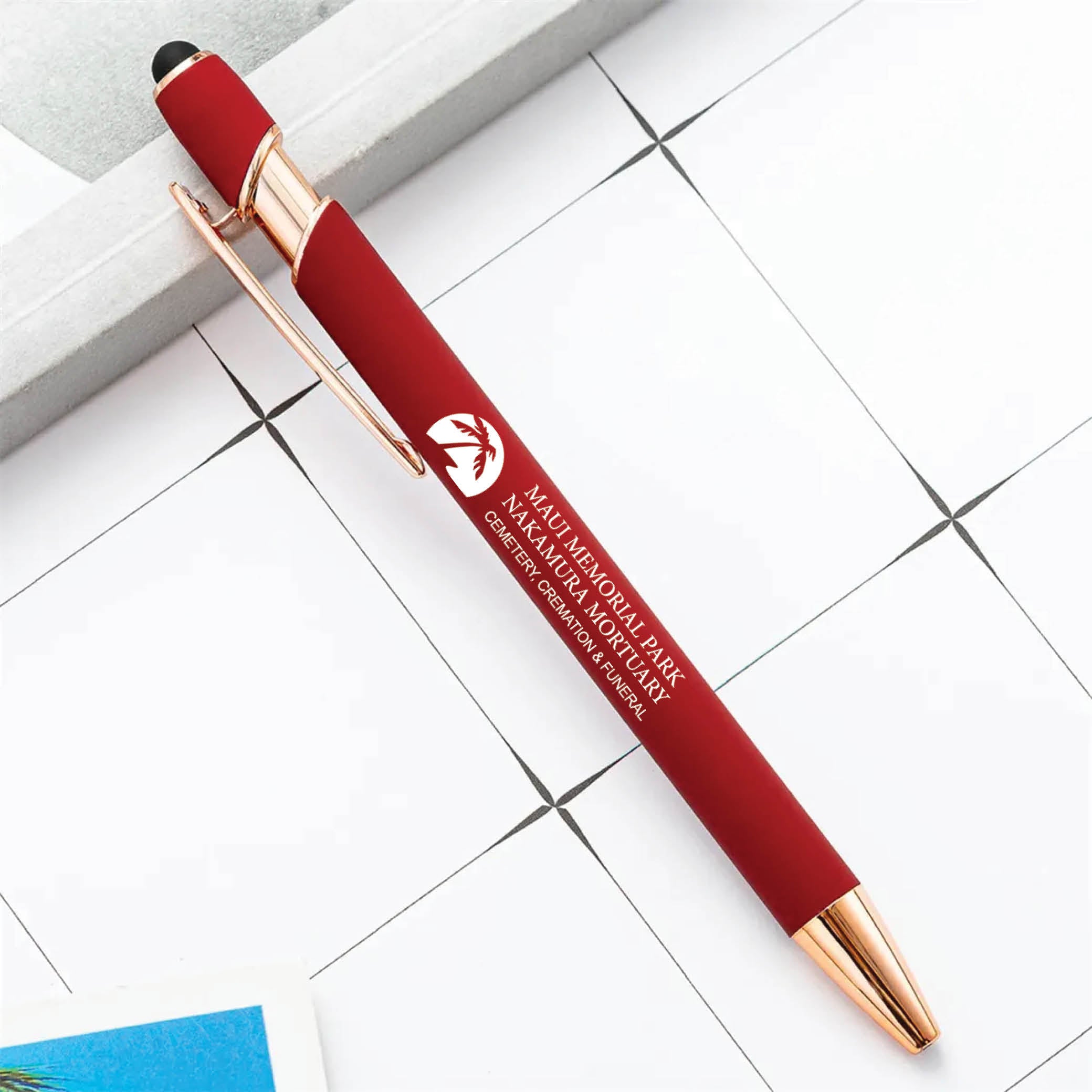 Rose Gold Stylus Tip Metal Ballpoint Pen Red