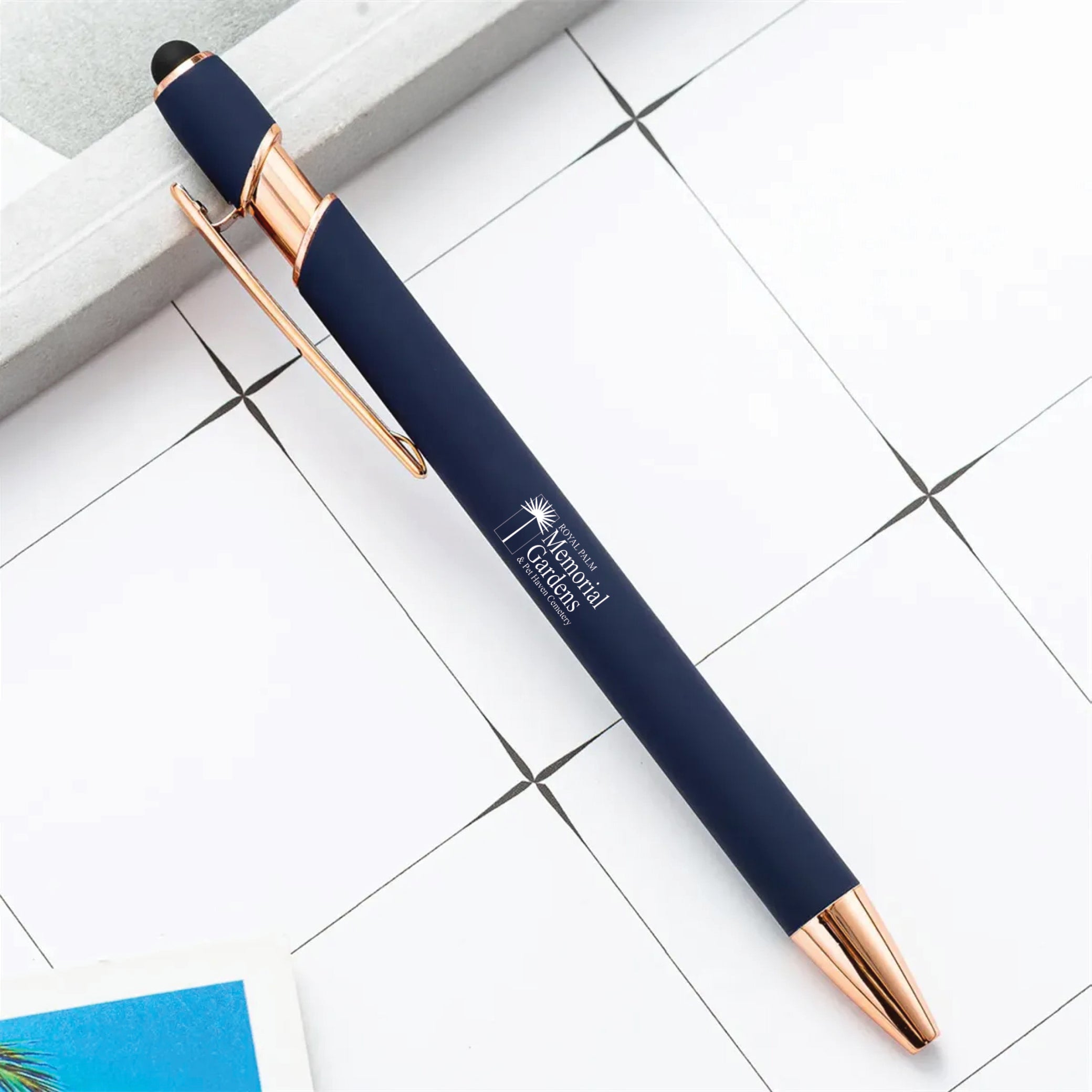 Rose Gold Stylus Tip Metal Ballpoint Pen Blue