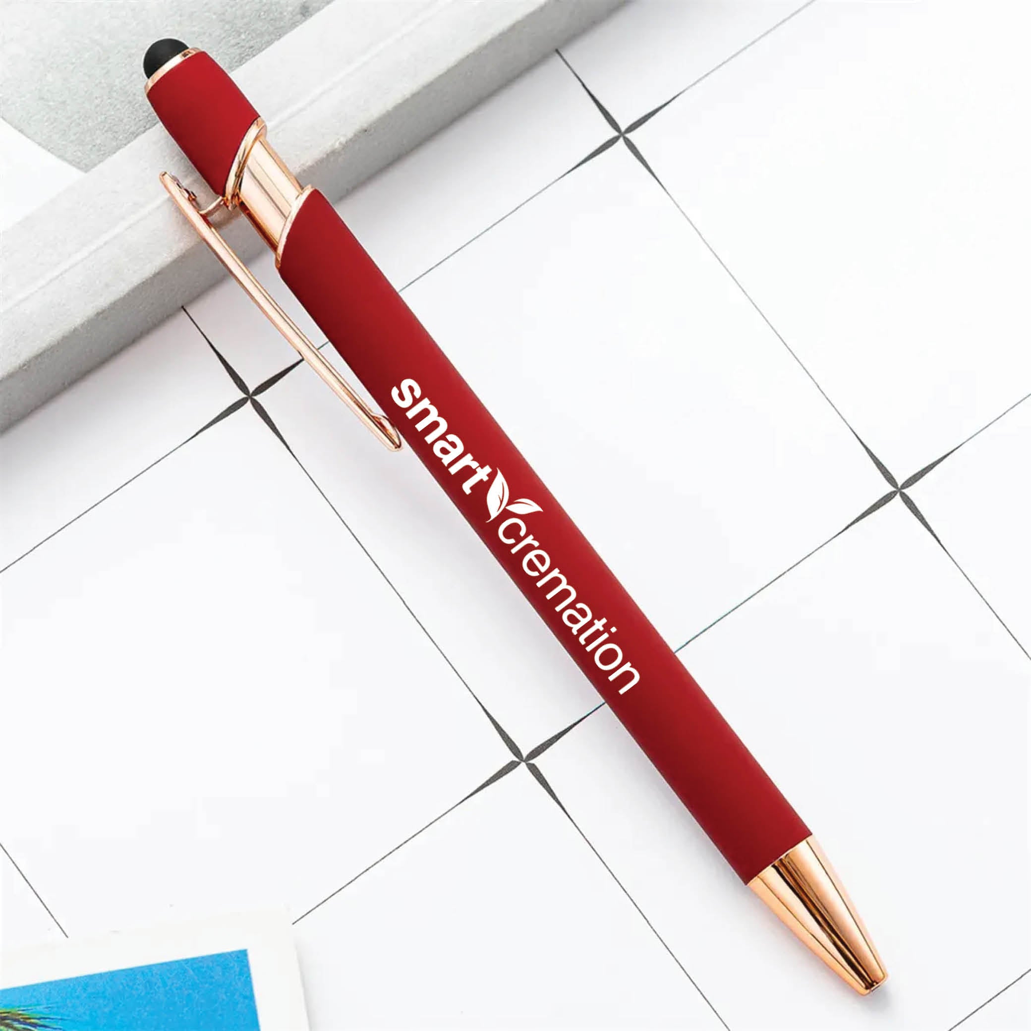 Rose Gold Stylus Tip Metal Ballpoint Pen Red