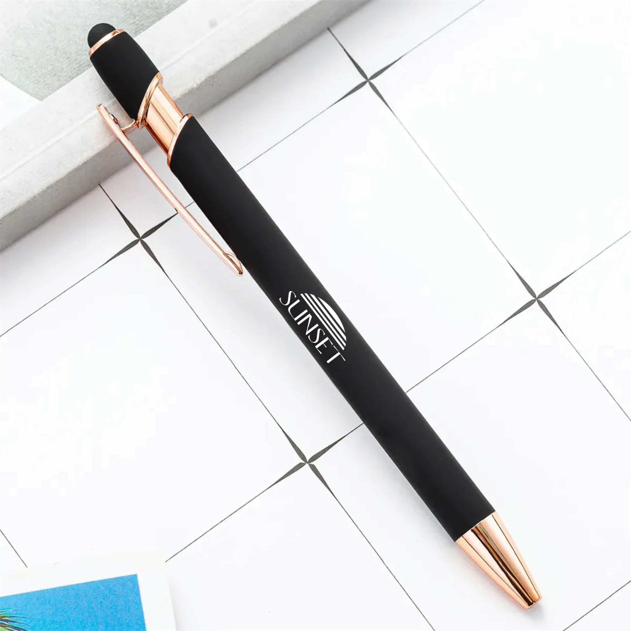 Rose Gold Stylus Tip Metal Ballpoint Pen Black