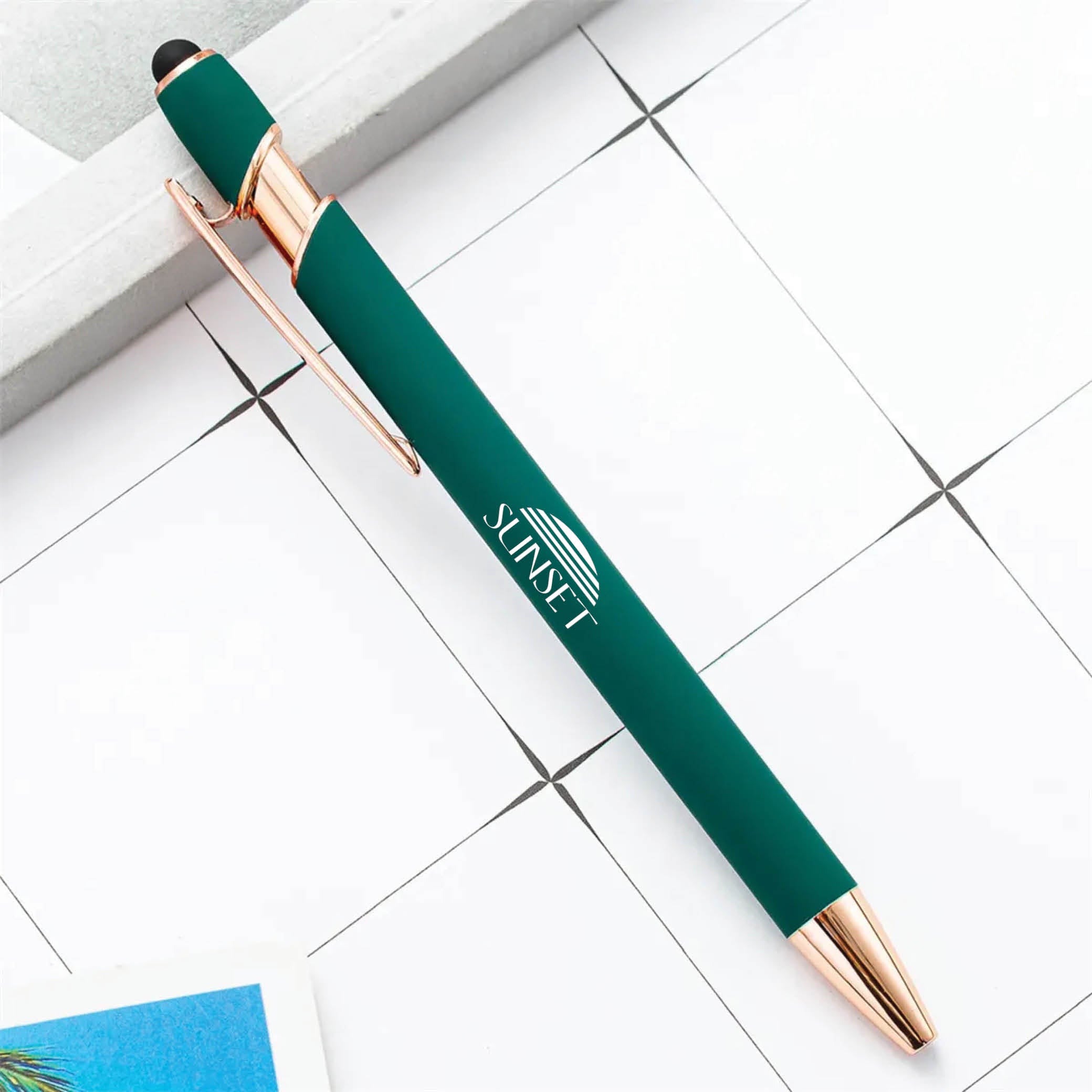 Rose Gold Stylus Tip Metal Ballpoint Pen Green